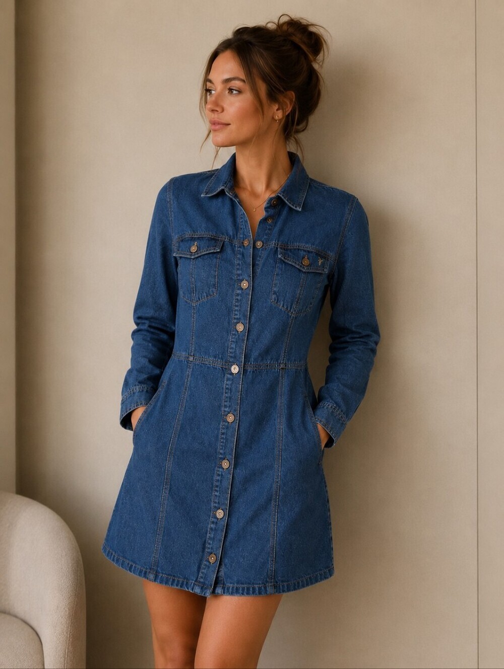 FRYE Denim Shirt Dress XL Western Button Front Cotton Mini